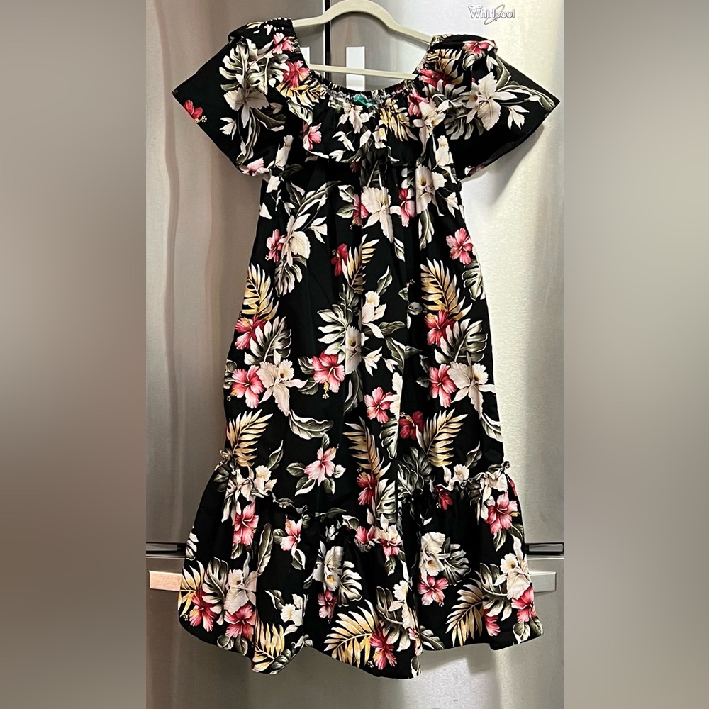 EUC Jade Fashions Hawaiian Double Ruffle Black Orchid Aloha Dress 2XL